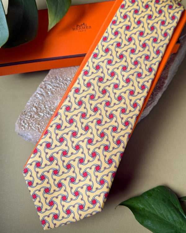 エルメス HERMES NECKTIE Hermès Geometric Chain Silk Tie - Lucky Vintage