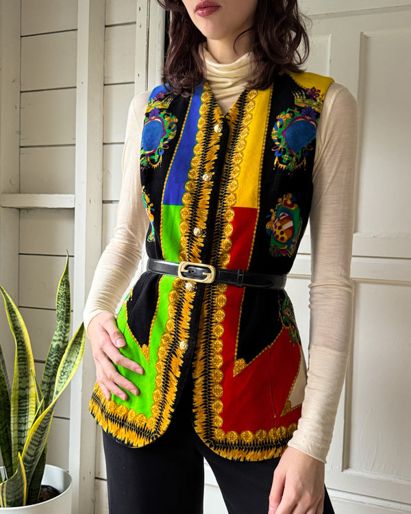 80～90s Embroidery Vest エスニック ハンドステッチ フラワー 刺繍 デザイン ベルベット ベスト ブラック ベロア ヴィンテージ ビンテージ 古着 レディースM～L相当 80～90s Embroidery Vest エスニック ハンドステッチ フラワー 刺繍