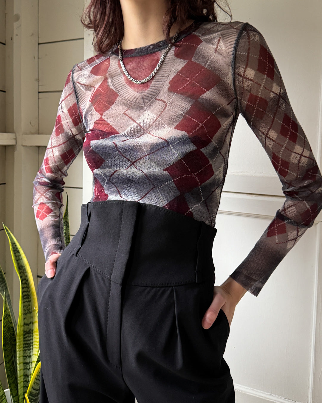 90s Gaultier Argyle Mesh Top | M-L - Lucky Vintage