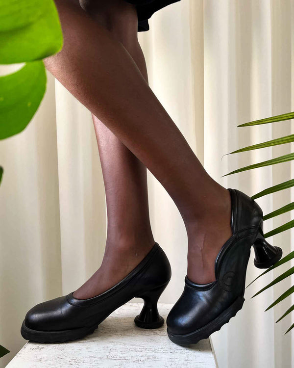 Fluevog Mini Elif - Black 2024 and White heels