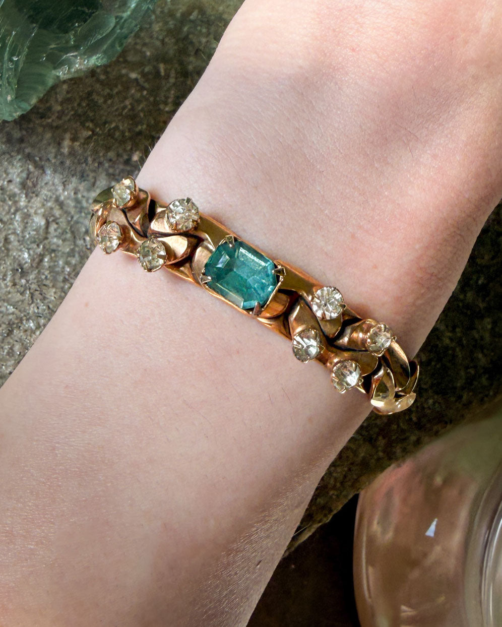 50s Gold & Aqua Crystal Bracelet