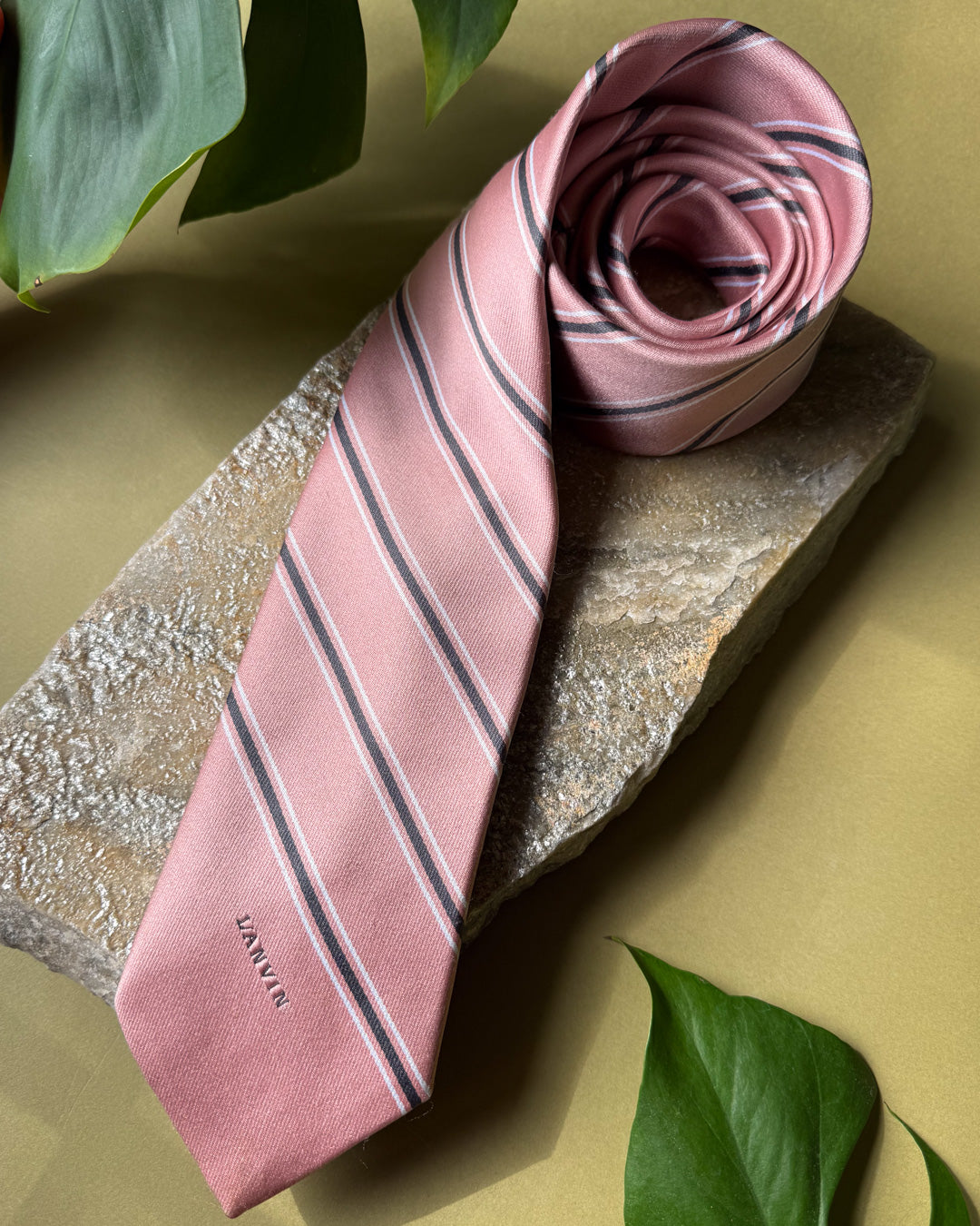 Lanvin Pink Striped Silk Tie
