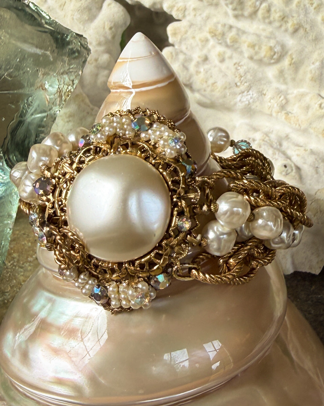 50s Miriam Haskell Pearl & Crystal Bracelet
