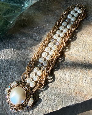 50s Miriam Haskell Pearl & Crystal Bracelet