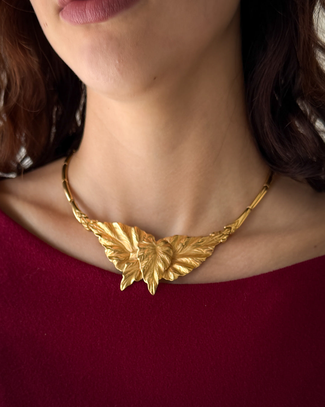 80s Monet Gold Leaf Necklace