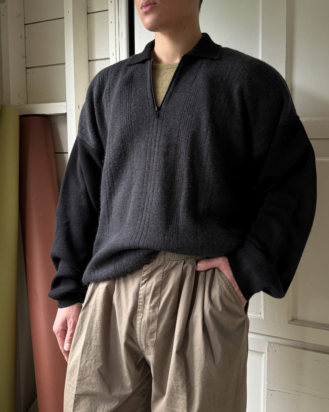 Italian Wool Quarter Zip Sweater | L