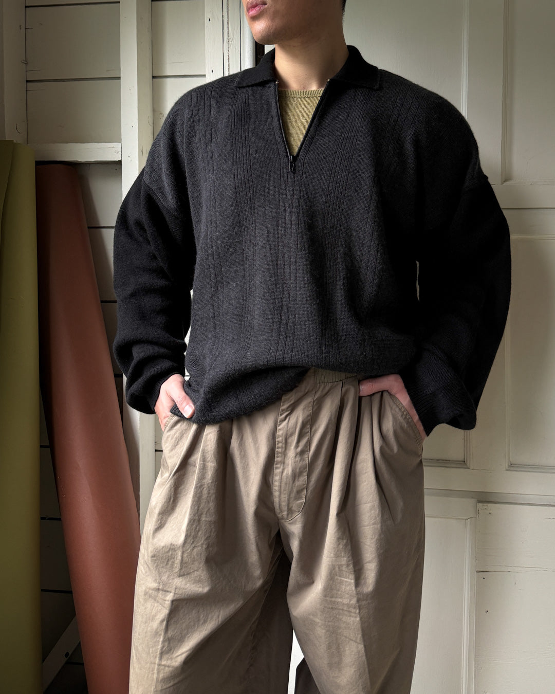 Italian Wool Quarter Zip Sweater | L