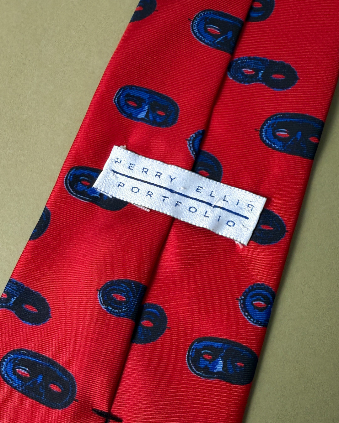 90s Perry Ellis Masks Silk Tie
