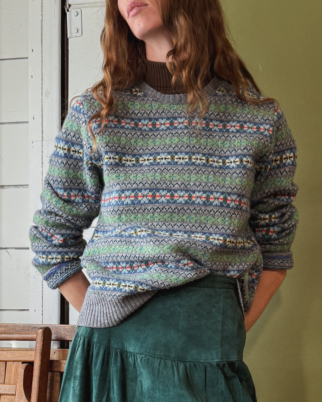 Ralph Lauren Gray Wool Fair Isle Sweater | L