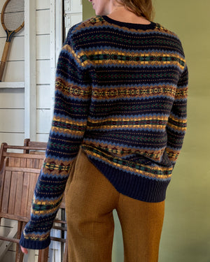 Ralph Lauren Navy Wool Fair Isle Sweater | L