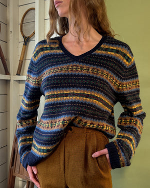 Ralph Lauren Navy Wool Fair Isle Sweater | L