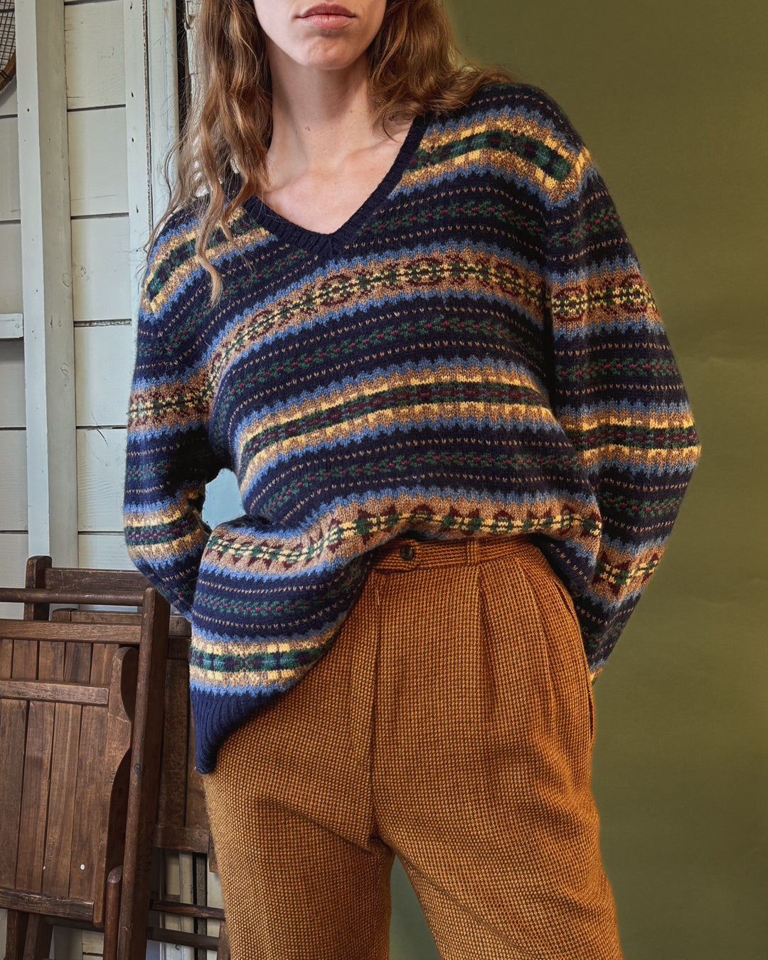 Ralph Lauren Navy Wool Fair Isle Sweater | L