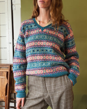 Ralph Lauren Teal Wool Fair Isle Sweater | L