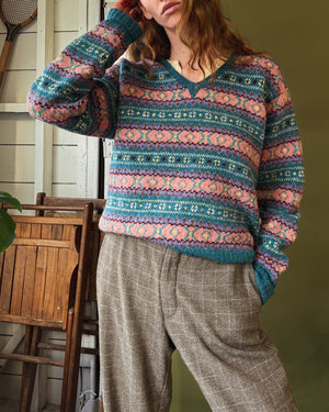 Ralph Lauren Teal Wool Fair Isle Sweater | L