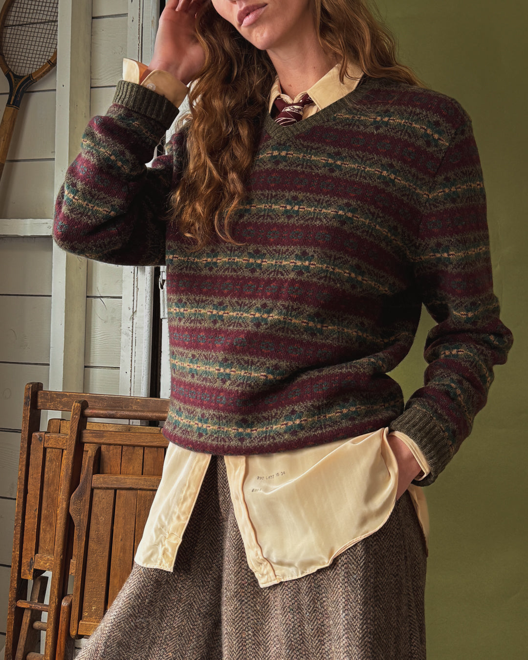 Ralph Lauren Burgundy Wool Fair Isle Sweater | L