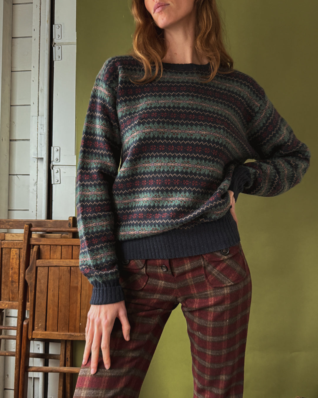 Ralph Lauren Blue Wool Fair Isle Sweater | L