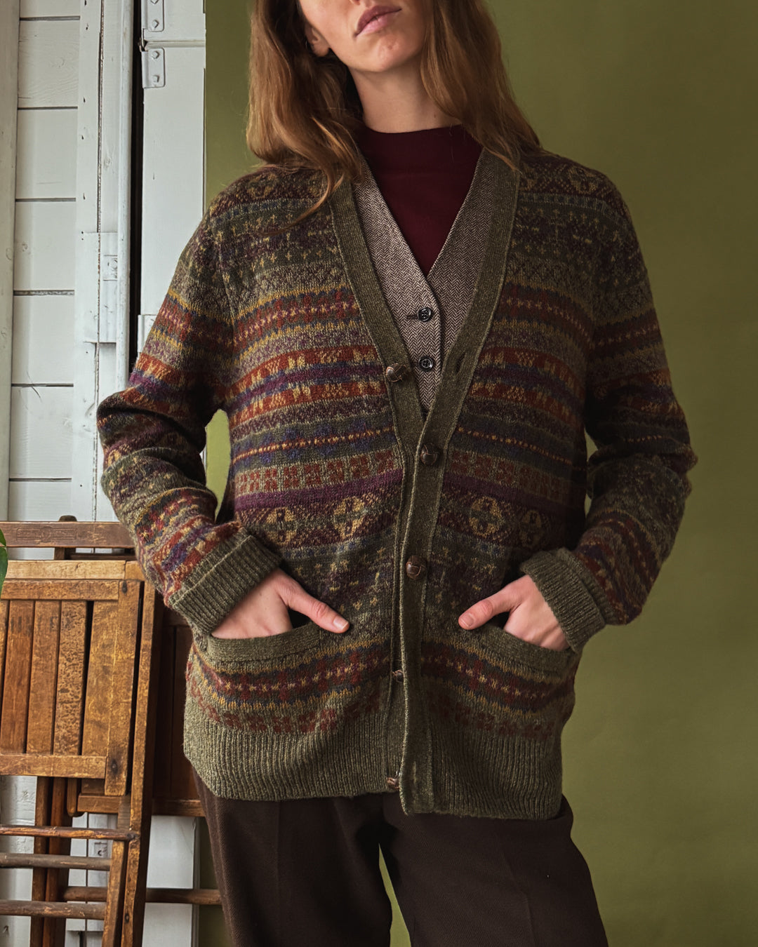 Ralph Lauren Green Fair Isle Cardigan | L