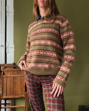 Ralph Lauren Tan Lambswool Fair Isle Sweater | L