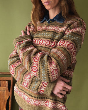 Ralph Lauren Tan Lambswool Fair Isle Sweater | L