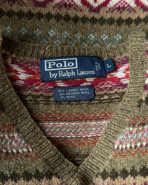 Ralph Lauren Tan Lambswool Fair Isle Sweater | L