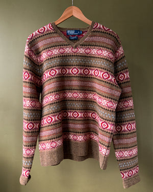 Ralph Lauren Tan Lambswool Fair Isle Sweater | L