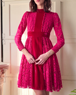 Valentino Pink Lace & Velvet Dress | S-M