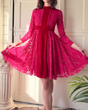Valentino Pink Lace & Velvet Dress | S-M