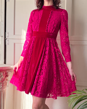 Valentino Pink Lace & Velvet Dress | S-M