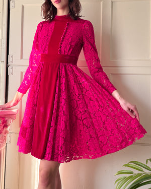 Valentino Pink Lace & Velvet Dress | S-M