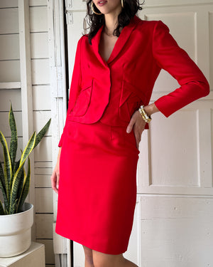 Valentino Red Silk Suit | M