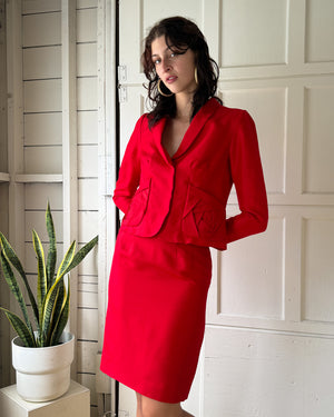 Valentino Red Silk Suit | M