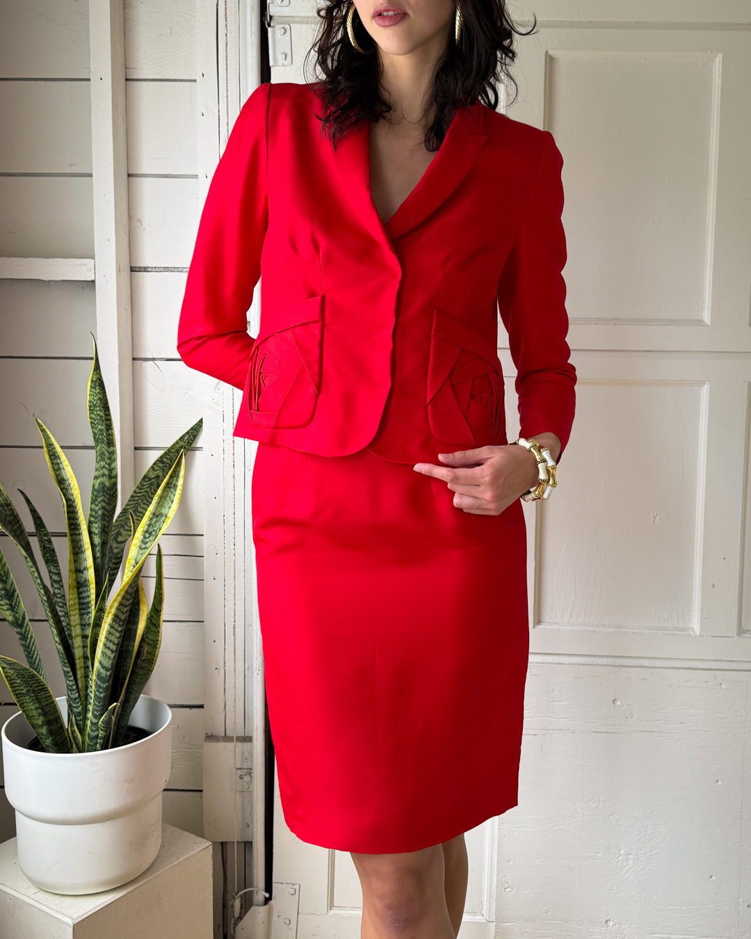 Valentino Red Silk Suit | M