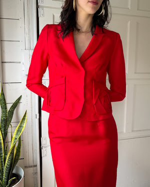 Valentino Red Silk Suit | M