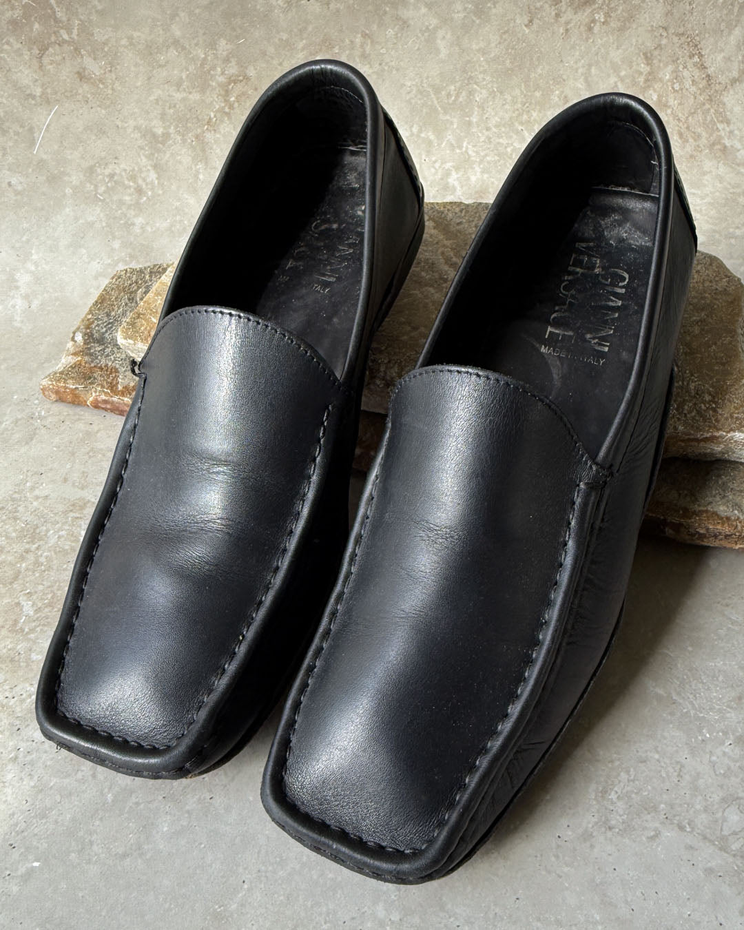 90s Versace Square Toe Loafers | 8.5 - Lucky Vintage 90s Versace Square Toe Loafers | 8.5 - Lucky Vintage