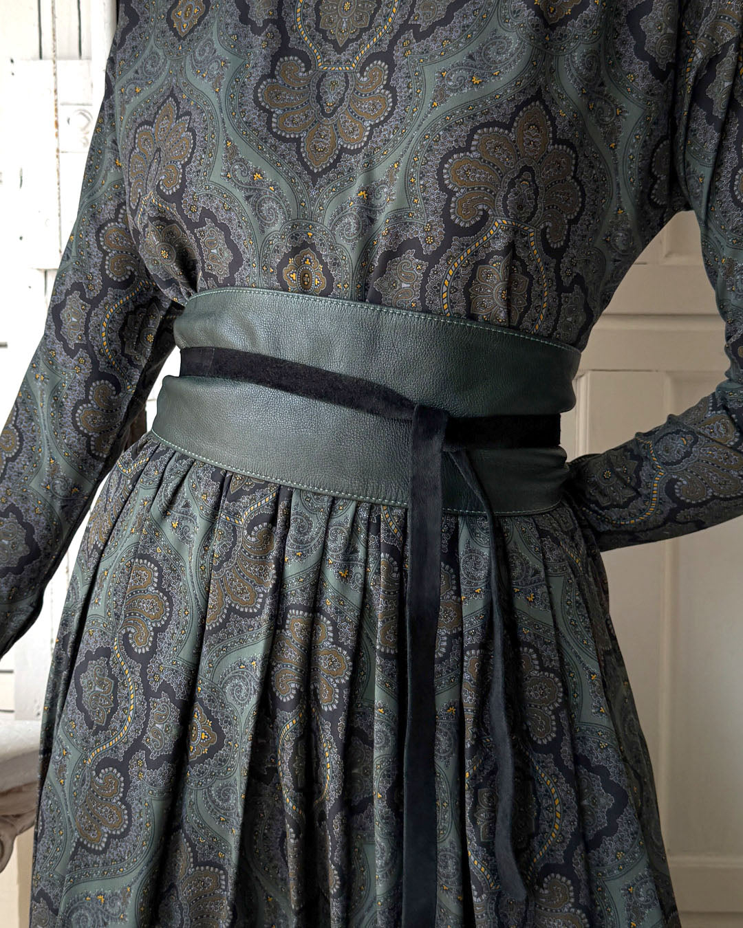 00s Green Leather Obi Wrap Belt