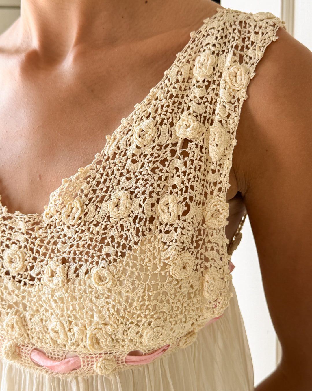 20s Crochet & Silk Nightgown | XS