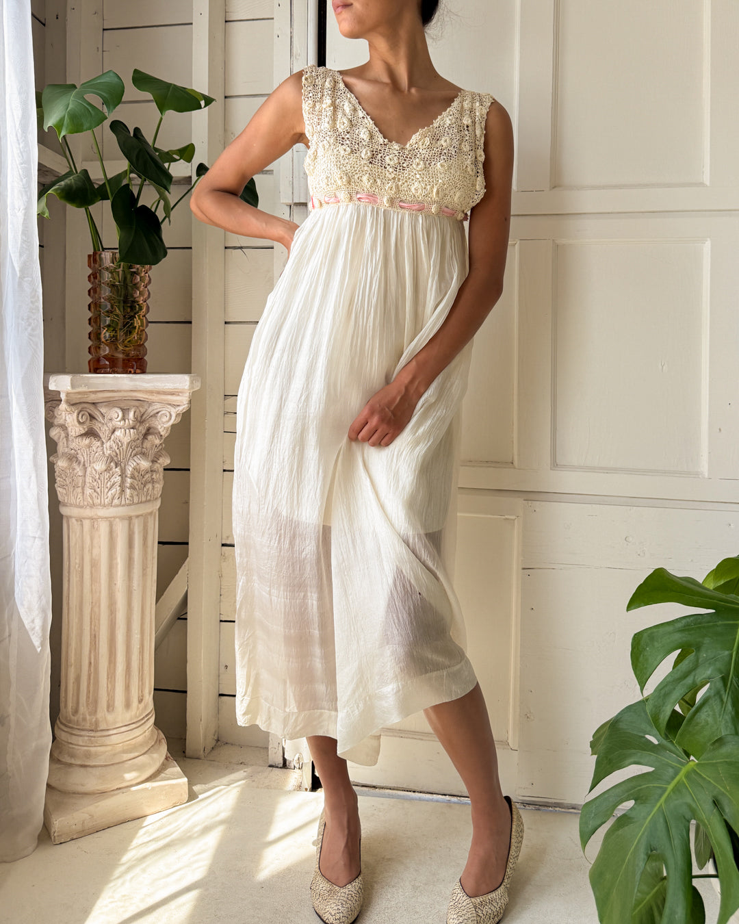 20s Crochet & Silk Nightgown | XS
