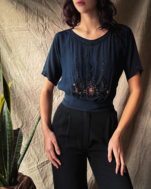 Edwardian Beaded Silk Blouse | S-M