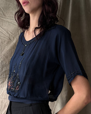 Edwardian Beaded Silk Blouse | S-M