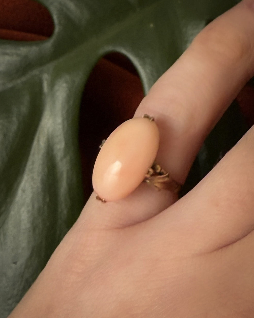 Antique 10K Angel Skin Coral Ring