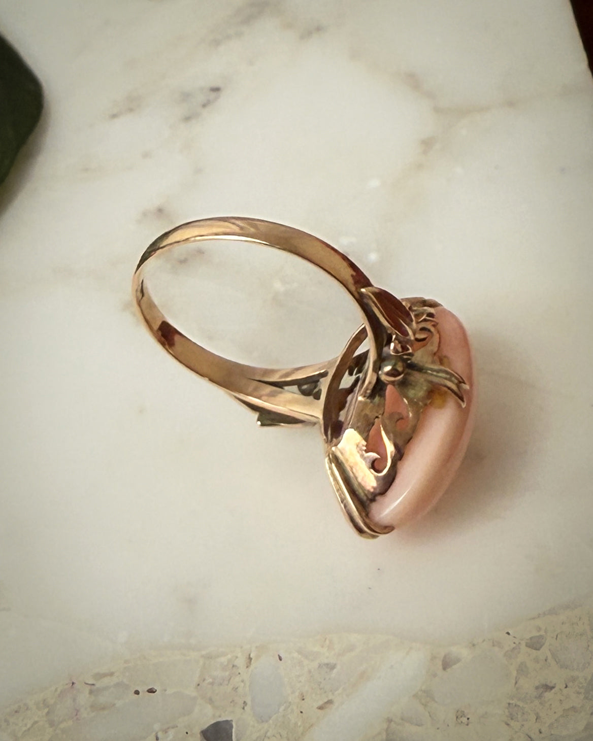 Antique 10K Angel Skin Coral Ring