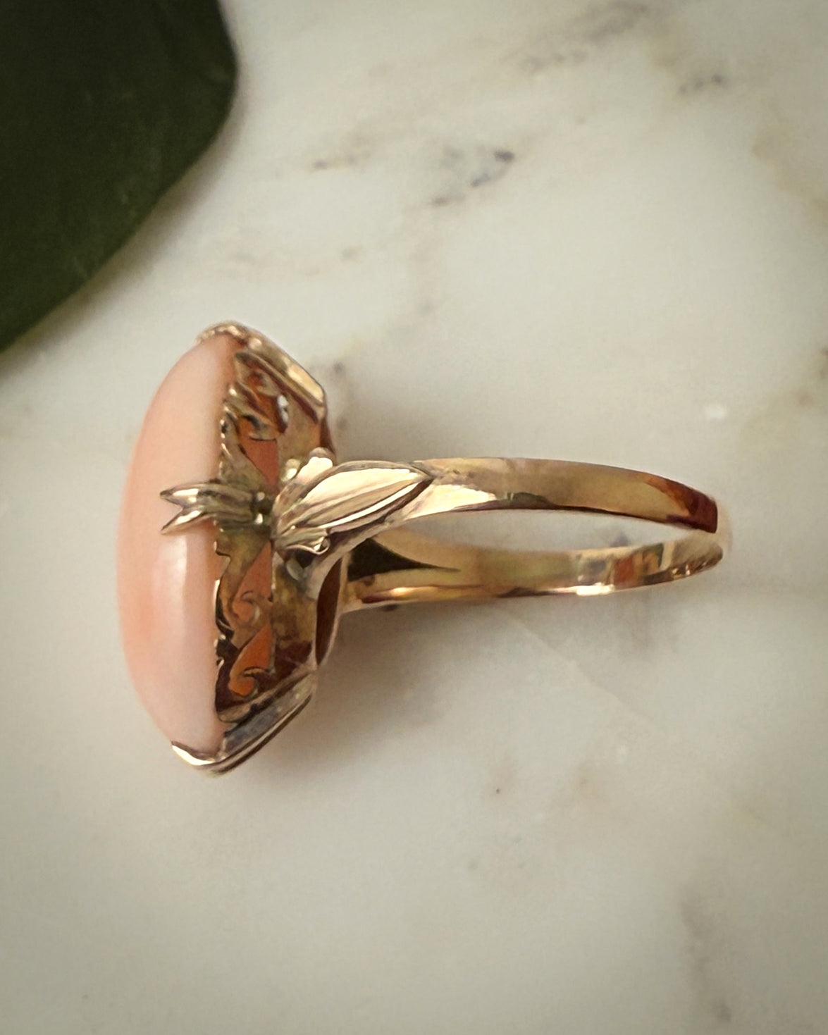 Antique 10K Angel Skin Coral Ring