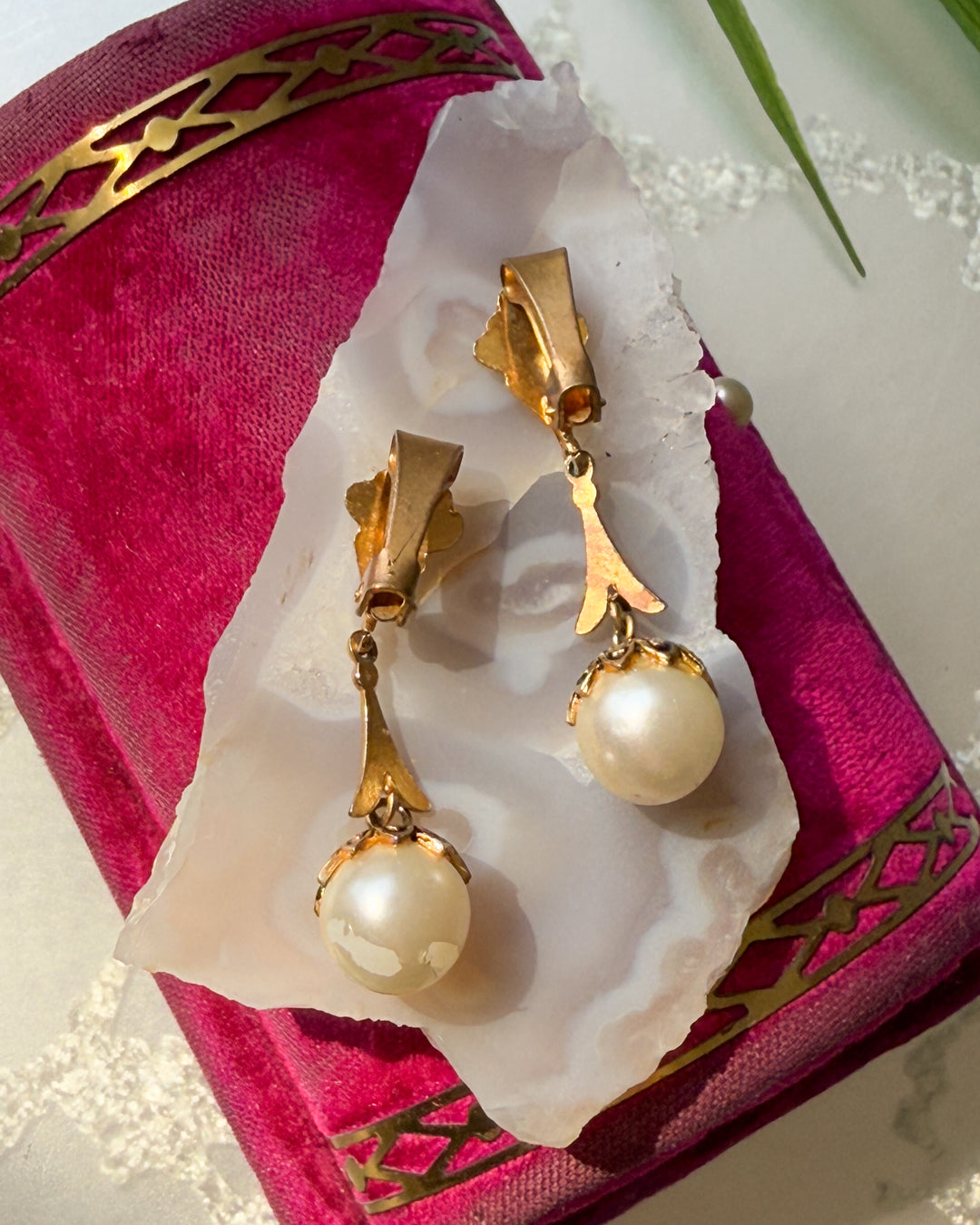 Damascene Pearl Drop Earrings
