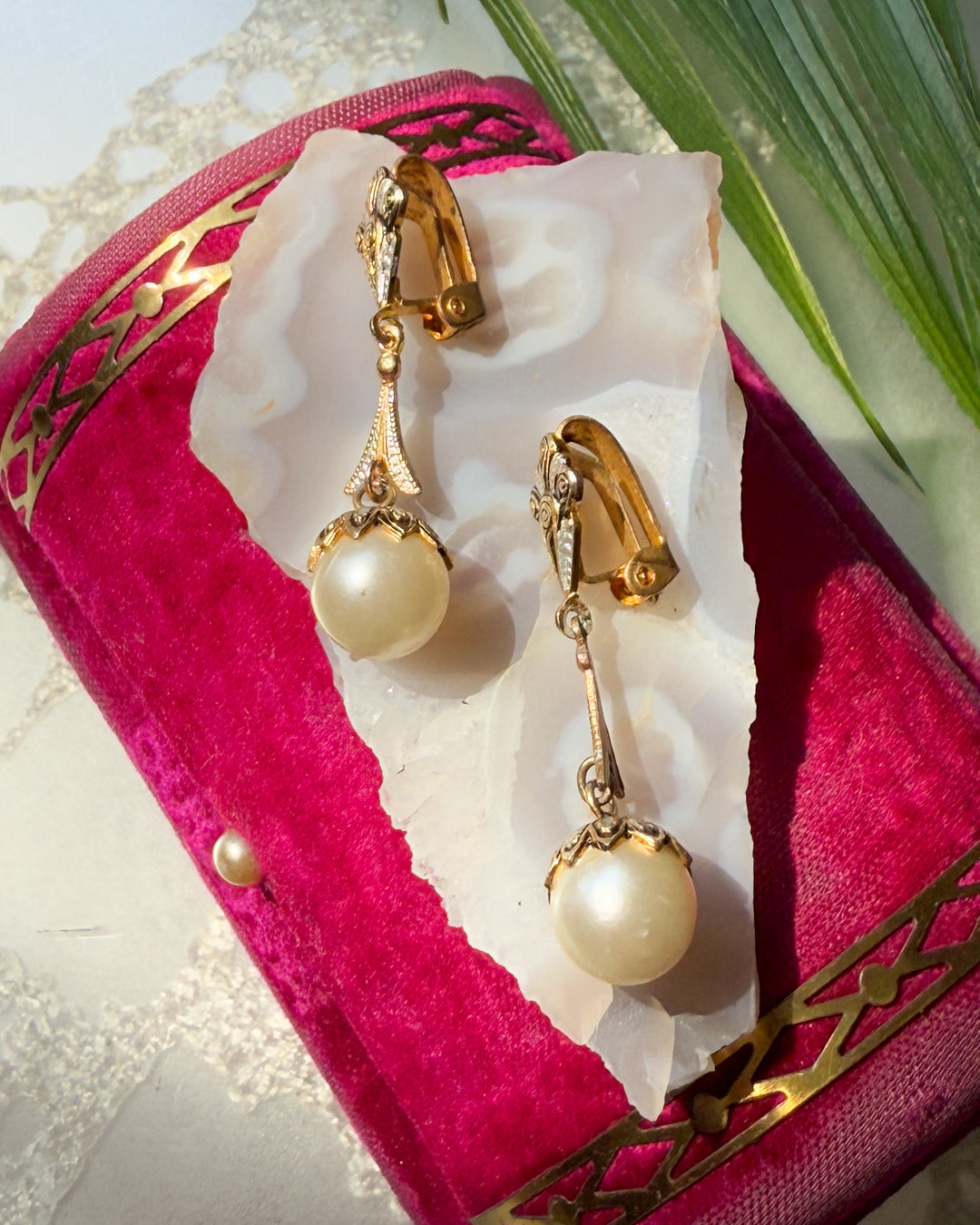 Damascene Pearl Drop Earrings
