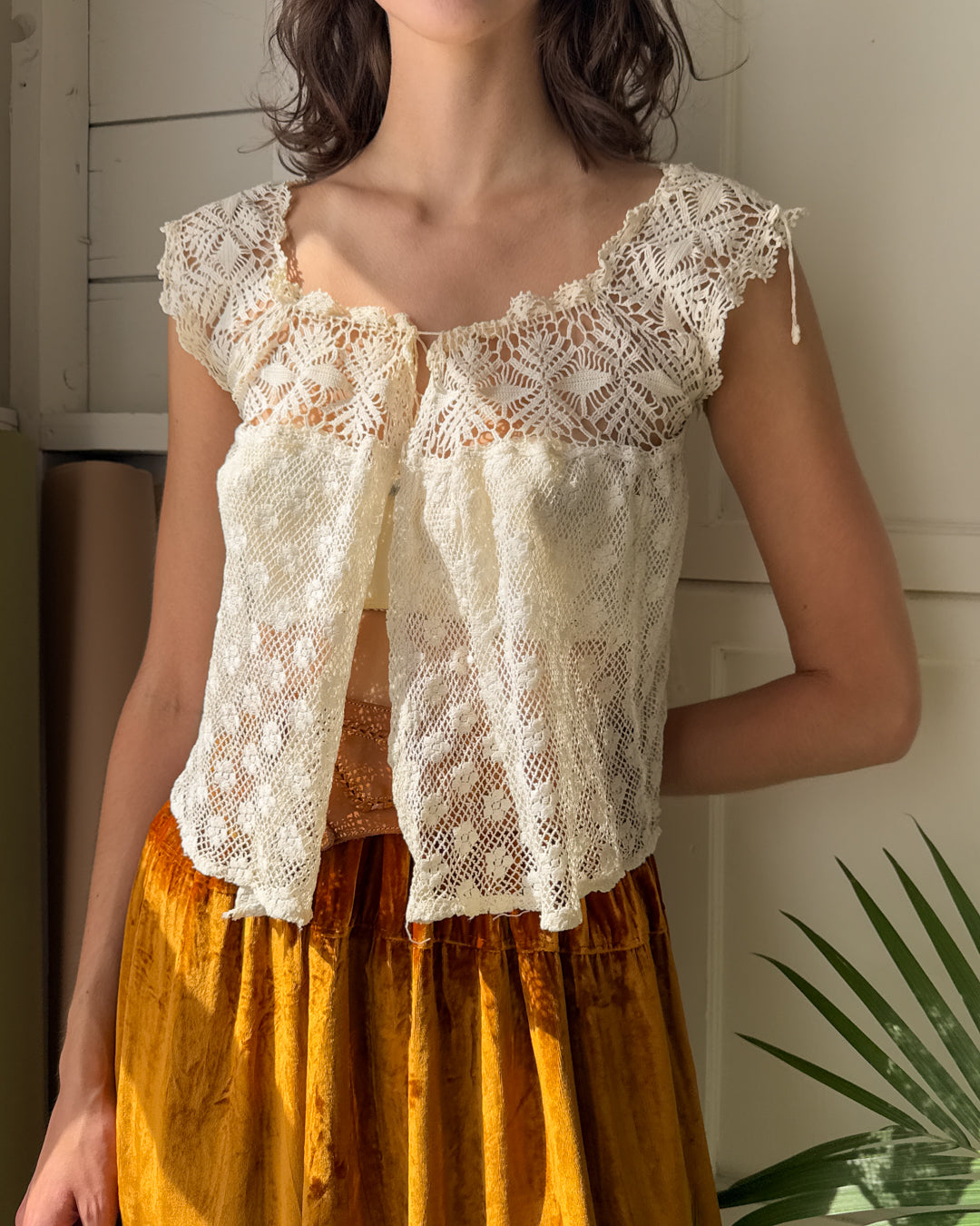 Antique Cotton Crochet Blouse | S-M