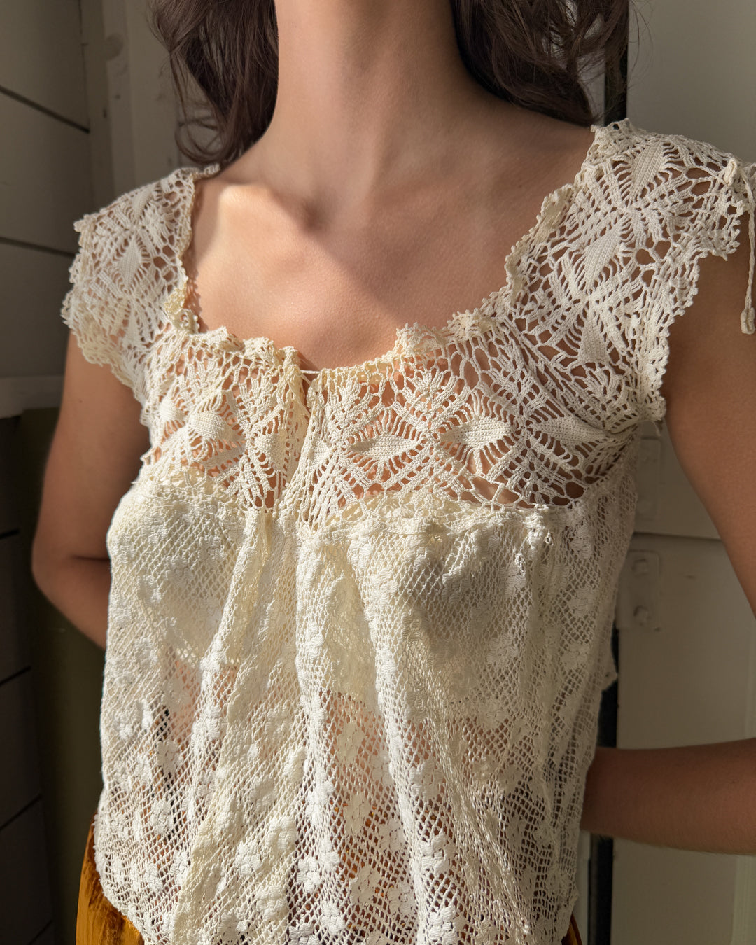 Antique Cotton Crochet Blouse | S-M