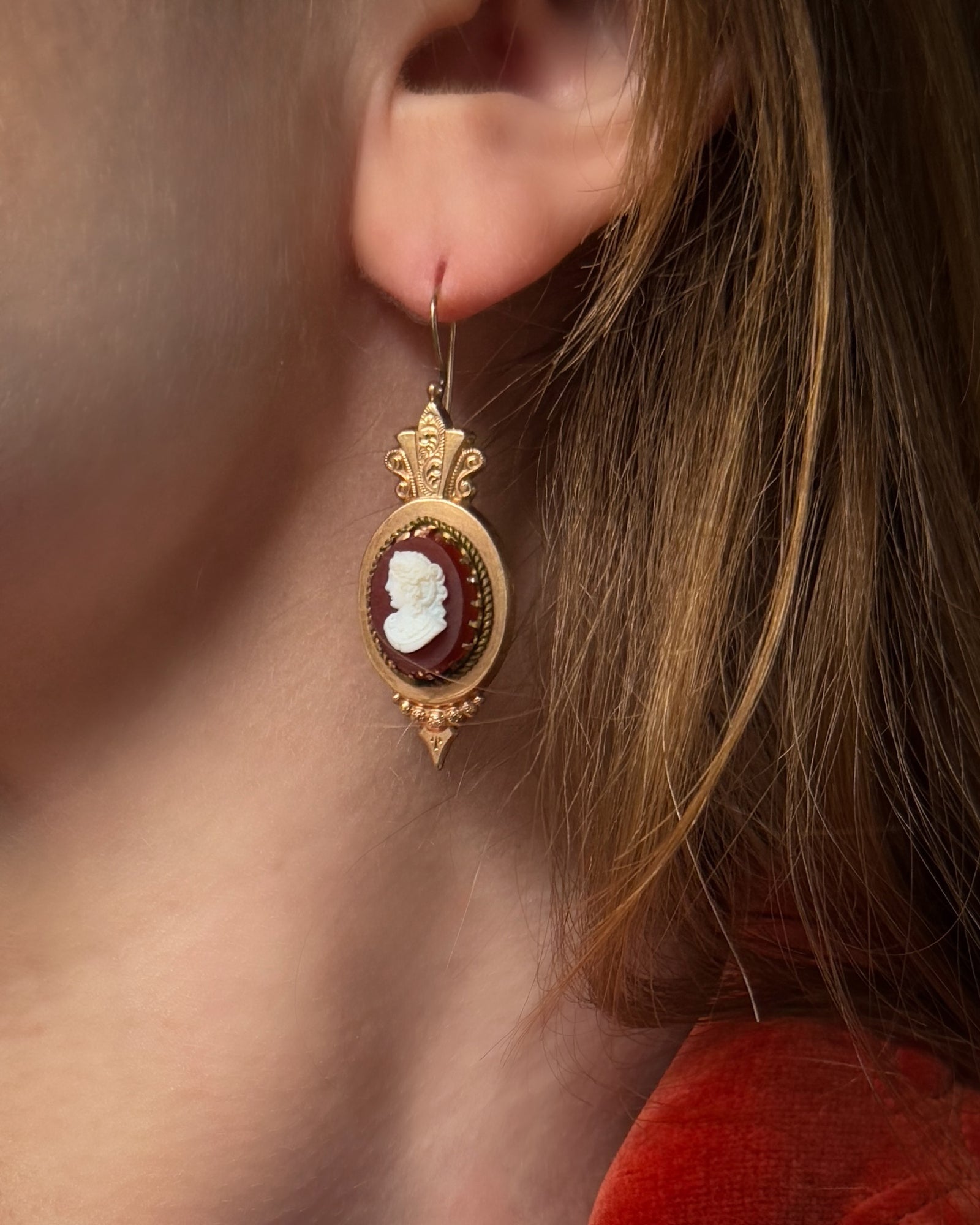 Victorian Gold Filled Cameo Earrings