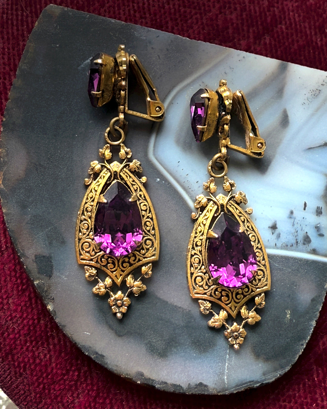 Victorian Gold & Purple Crystal Earrings
