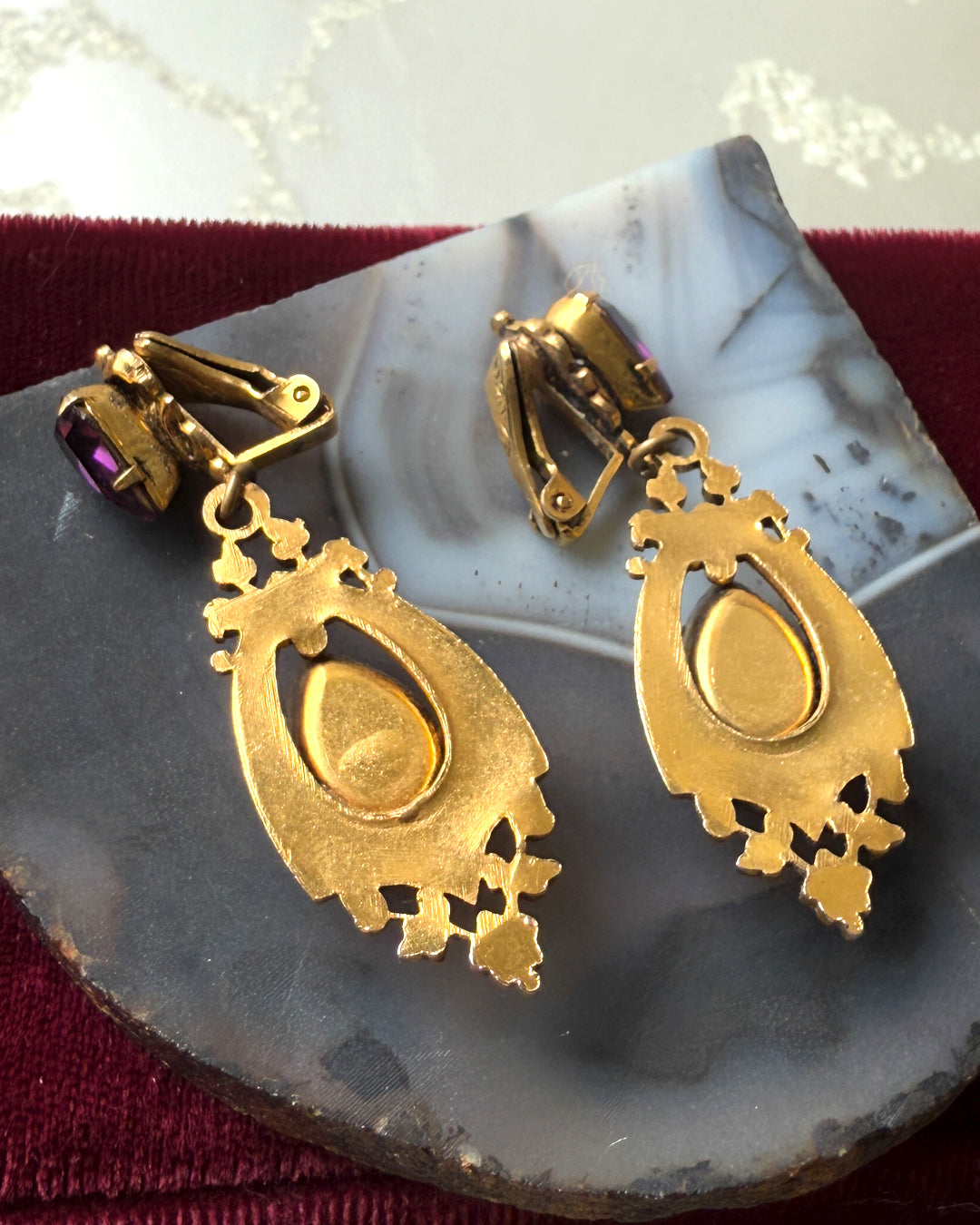Victorian Gold & Purple Crystal Earrings