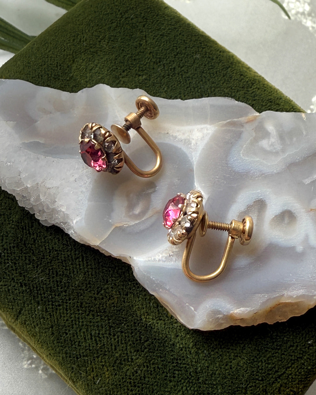 Antique Dainty Pink Crystal Earrings